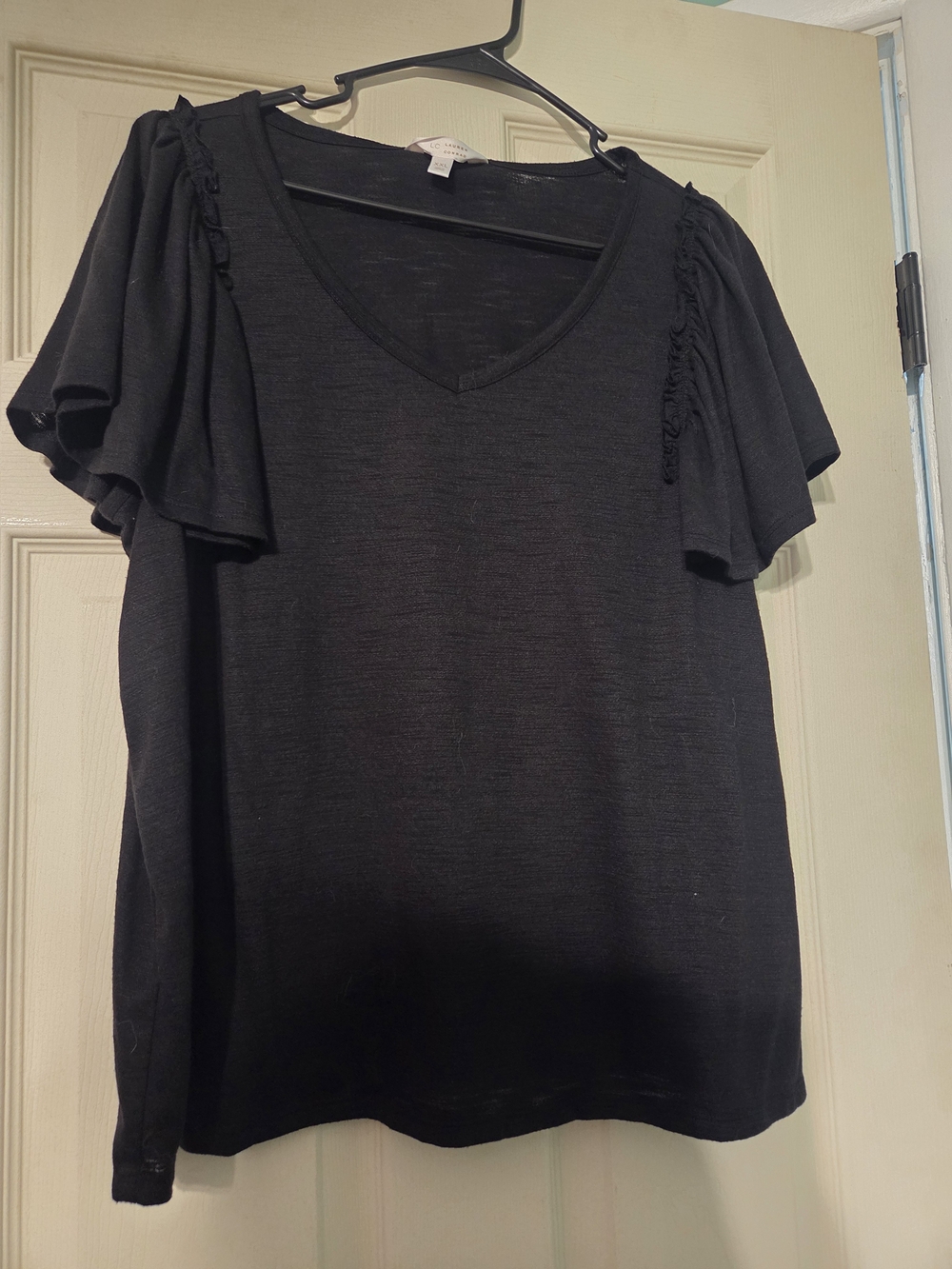 LC Lauren Conrad Black V-Neck Flutter Sleeve Top